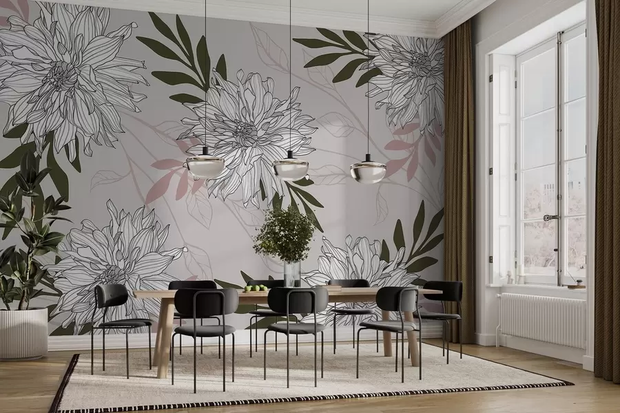 wall murals Flowers and leaves w03859