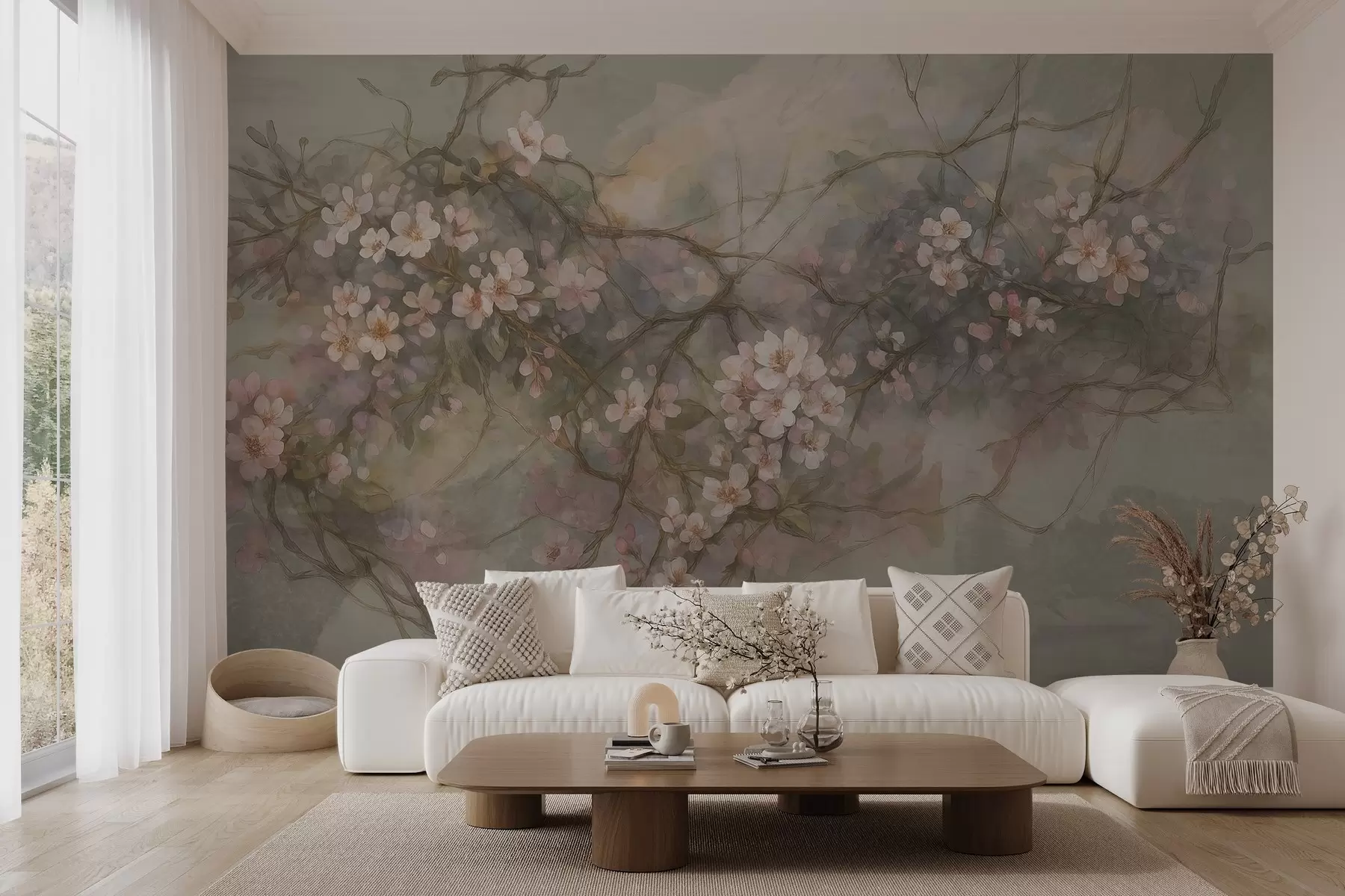 wall murals Watercolor abstract branches with flowers w03815
