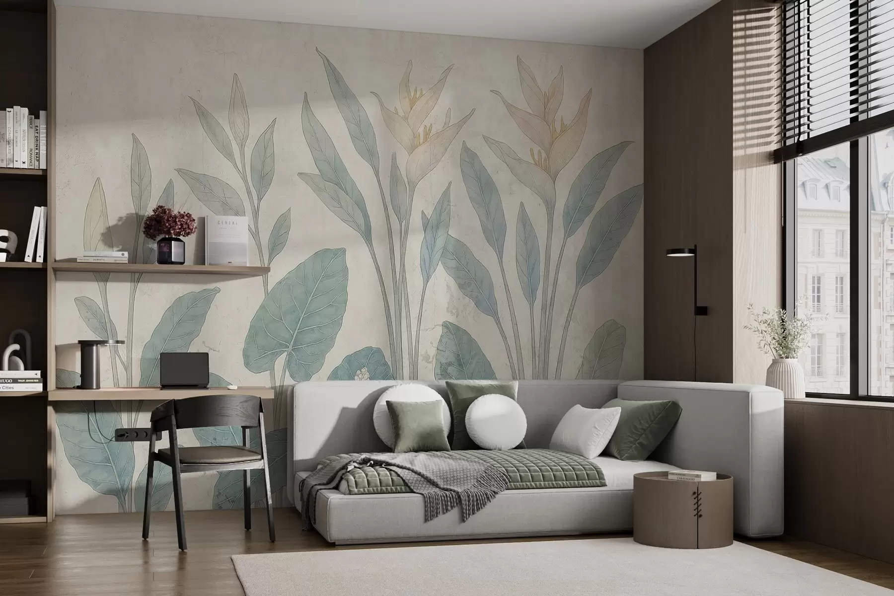 wall murals Grunge leaves on an old wall w03823