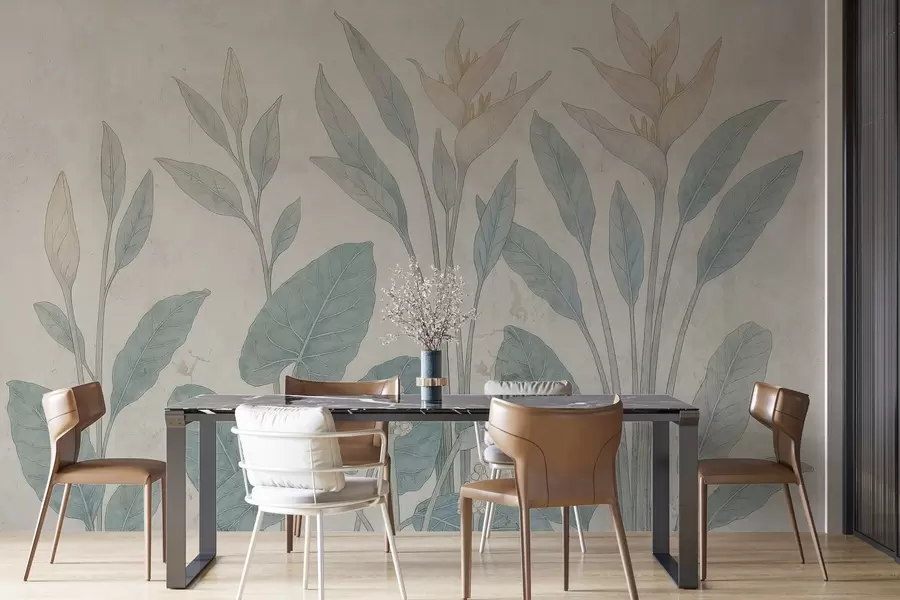 wall murals Grunge leaves on an old wall w03823