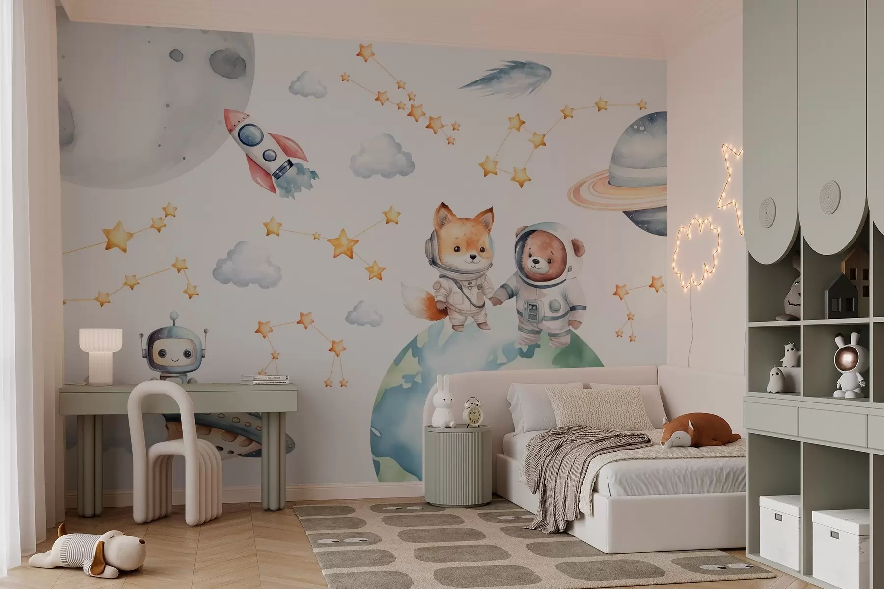 wall murals Cute animal astronauts in space w03779