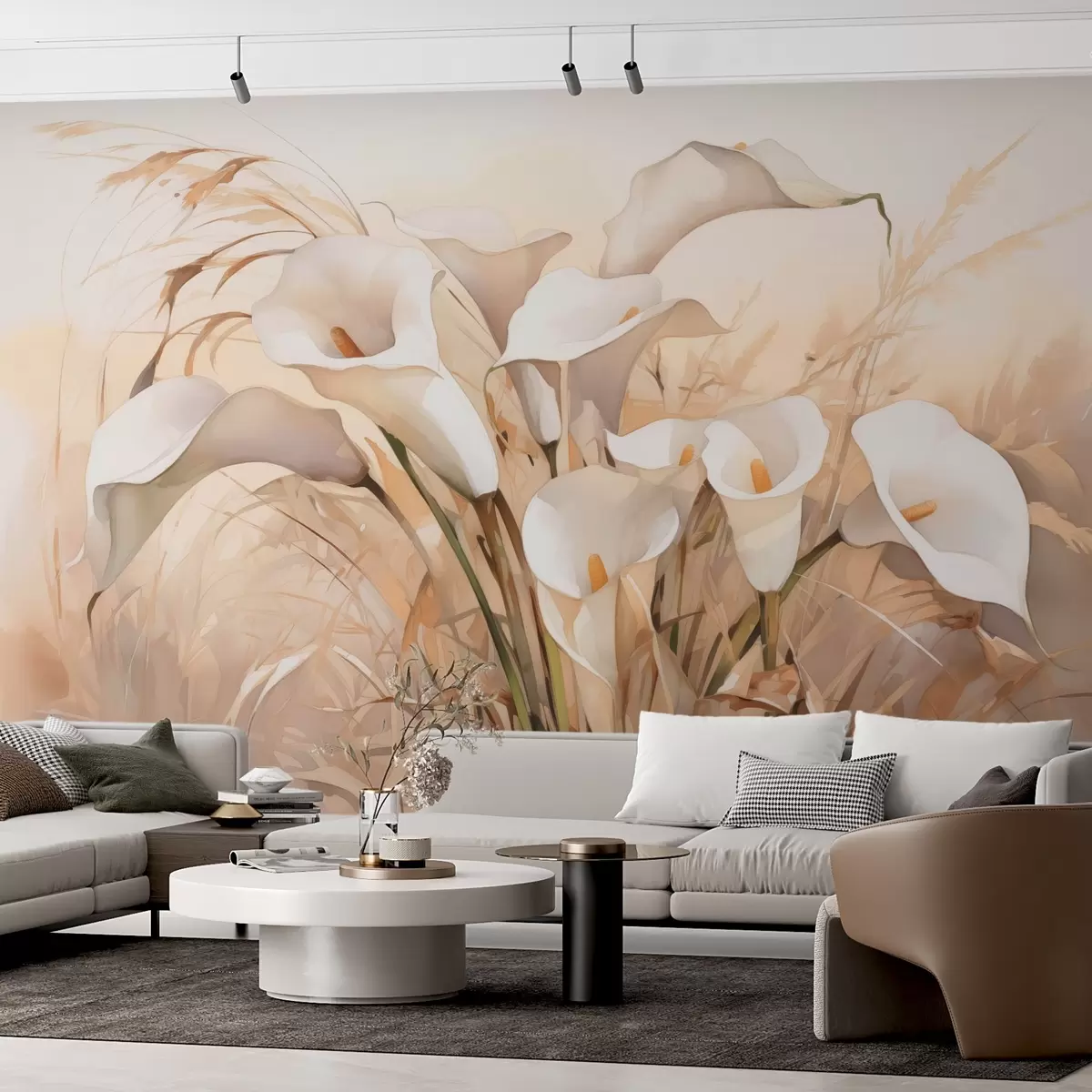 wall murals Calla lilies in dry grass w03843