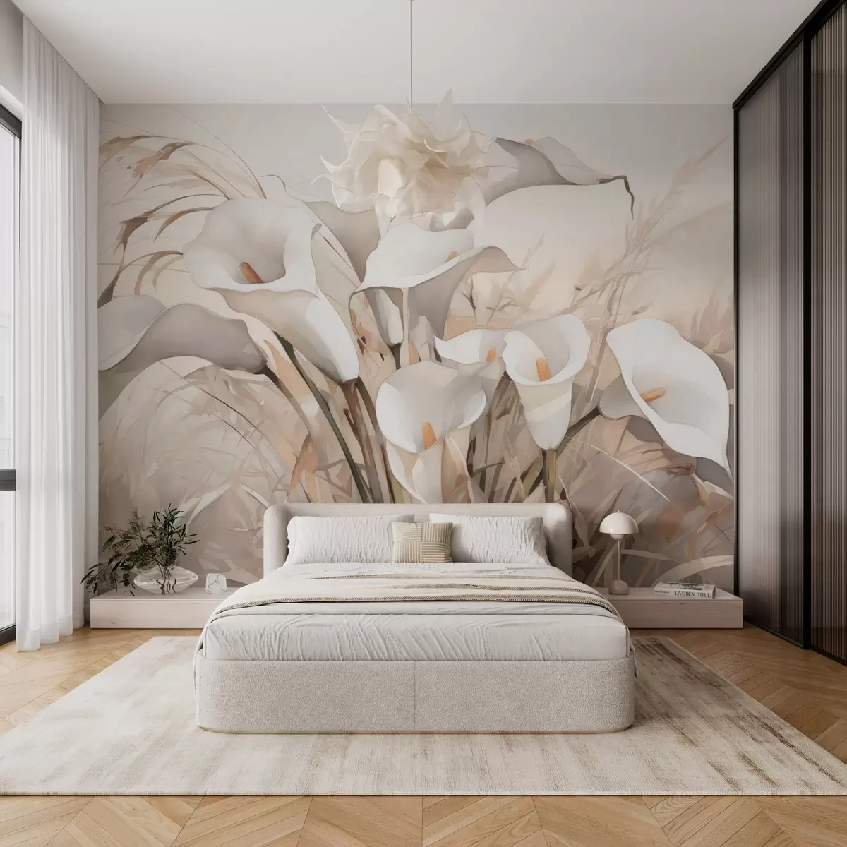 wall murals Calla lilies in dry grass imitation of watercolor w03843v1