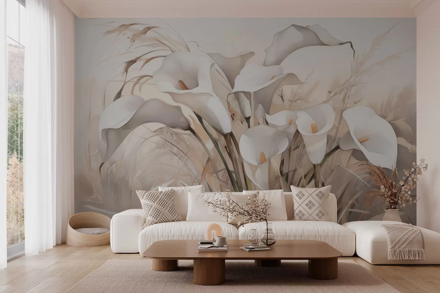 wall murals Calla lilies in dry grass imitation of watercolor w03843v1