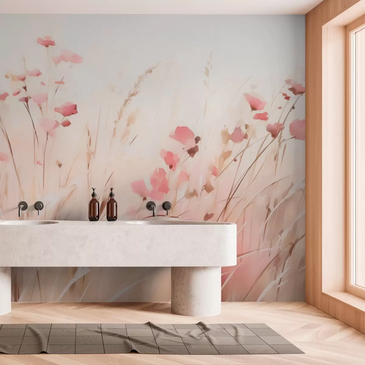 wall murals Wild flowers in dry grass imitation of watercolor w03849