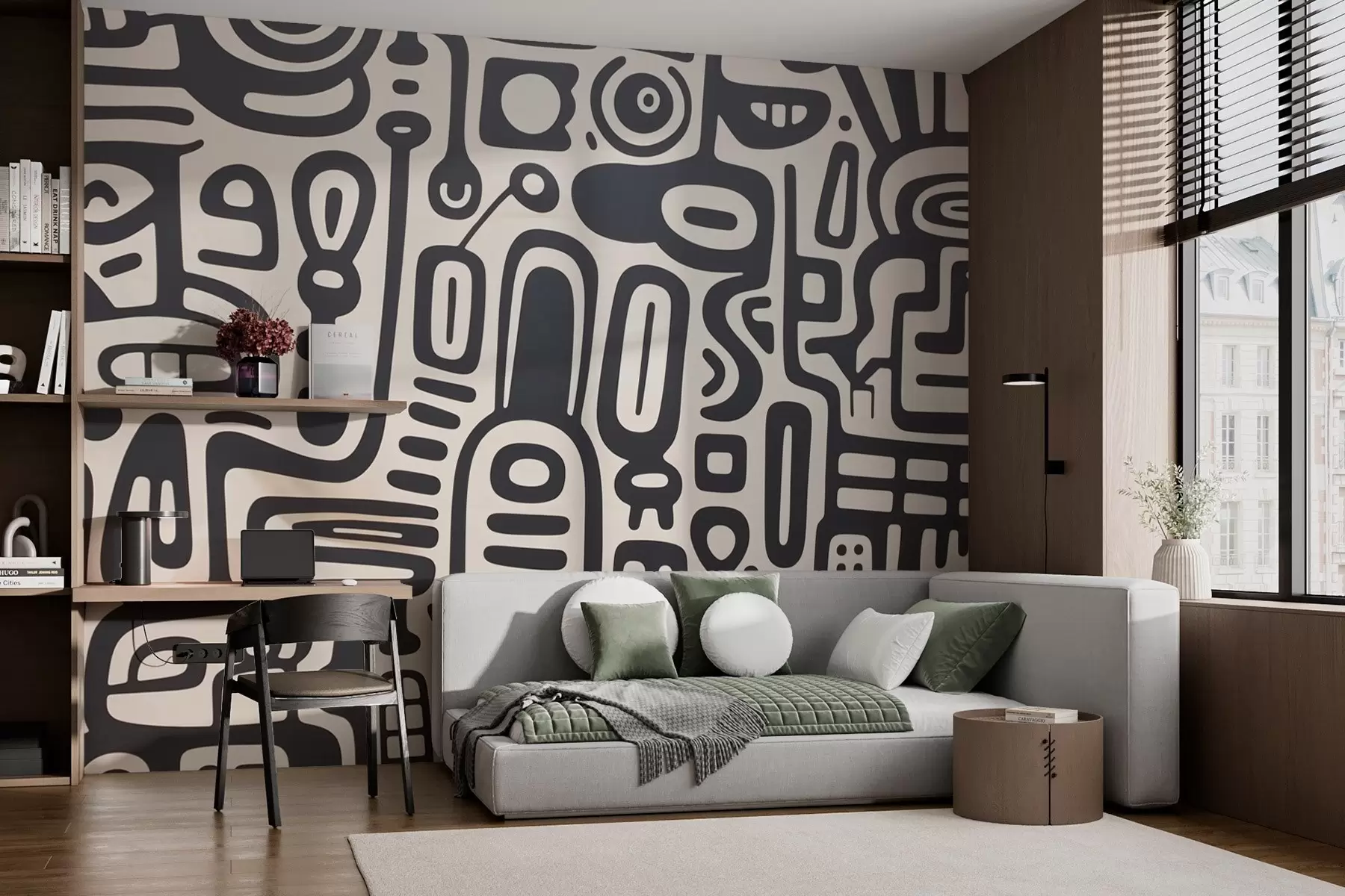 wall murals Grey graffiti on a beige background w03834