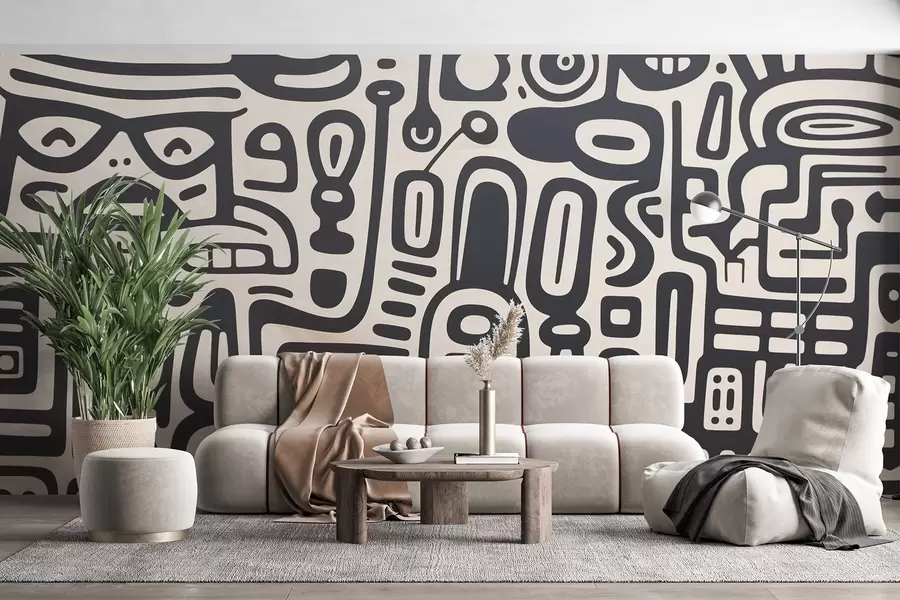 wall murals Grey graffiti on a beige background w03834