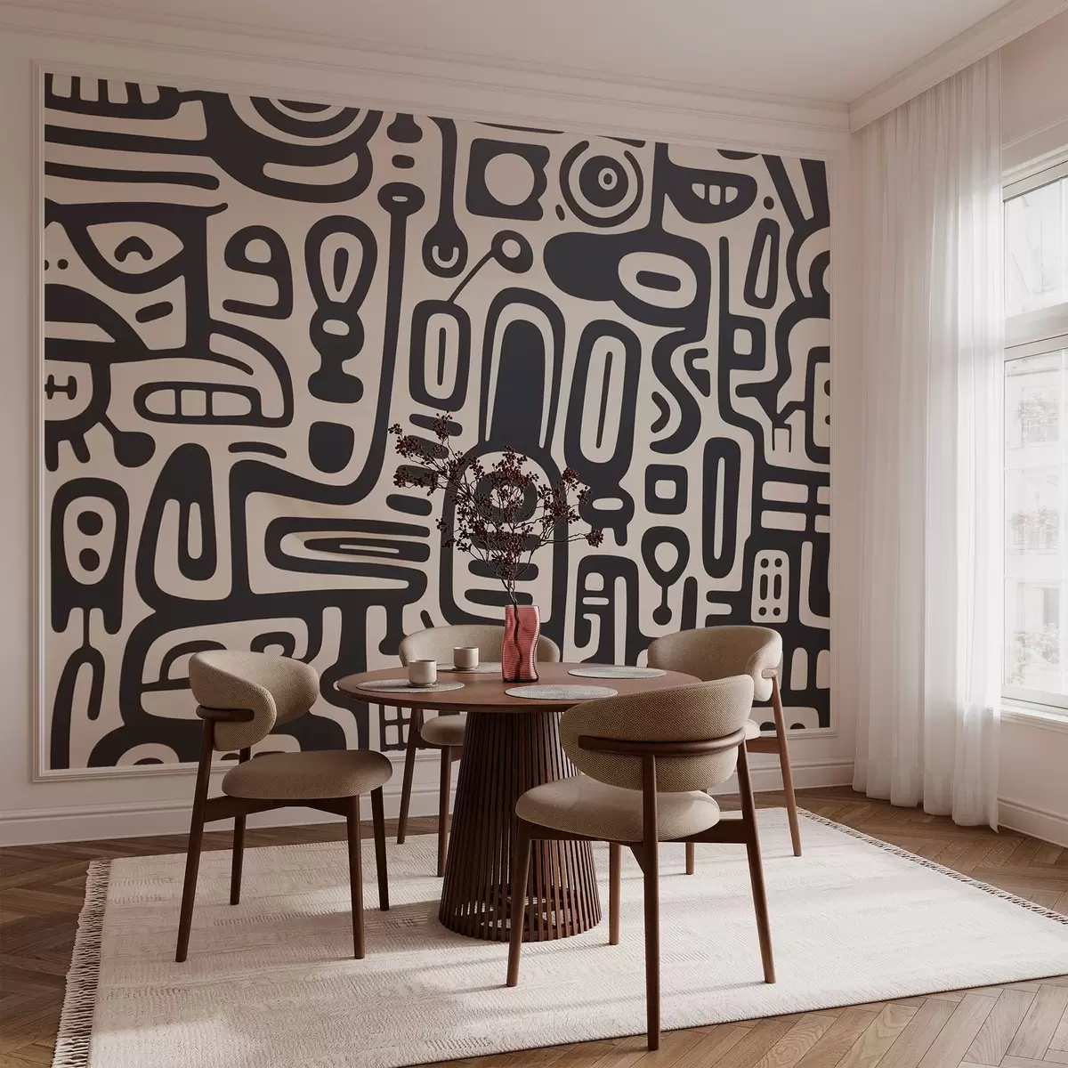 wall murals Grey graffiti on a beige background w03834