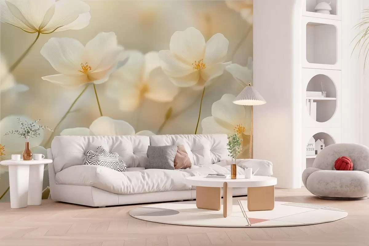 wall murals morning white flowers w03766