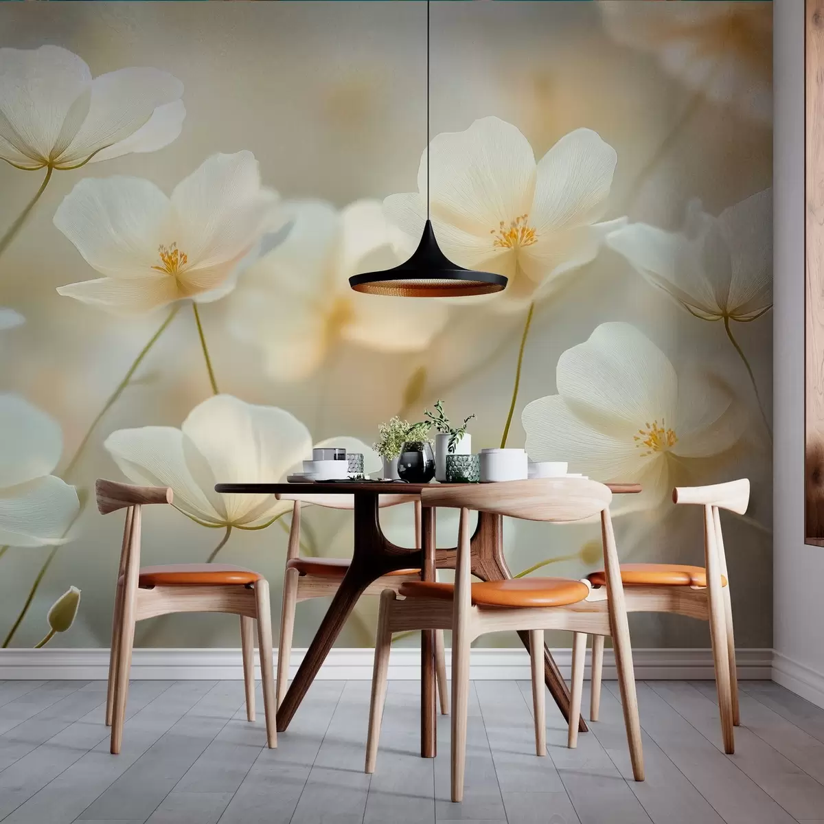 wall murals morning white flowers w03766