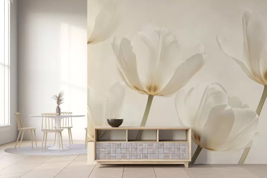 wall murals Beautiful tulips, floral, beige colors, realism w03877
