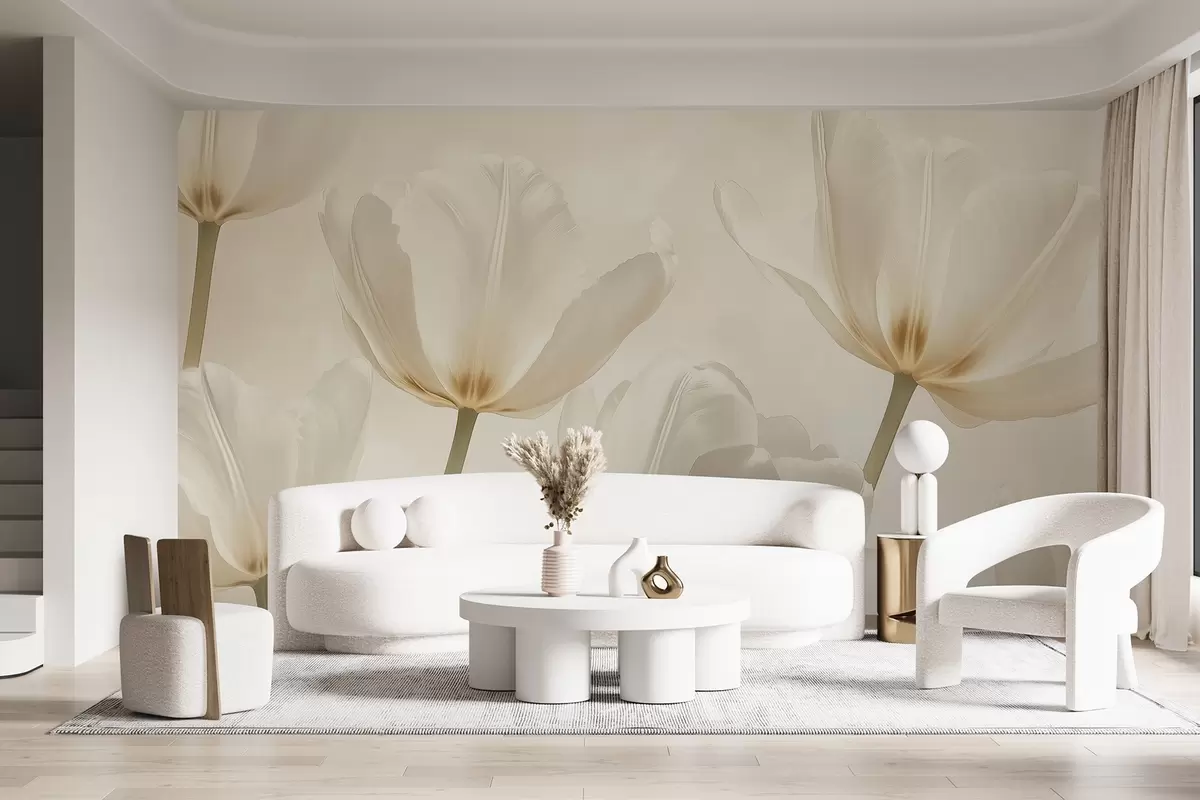 wall murals Beautiful tulips, floral, beige colors, realism w03877