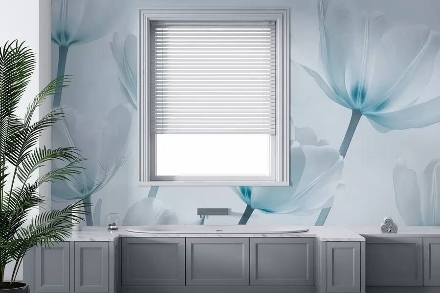 wall murals Beautiful tulips, floral, blue colors, realism w03877v1