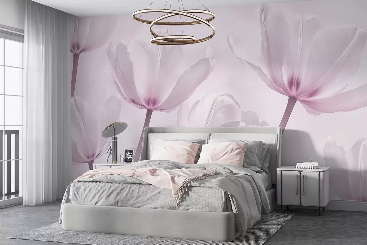 wall murals Beautiful tulips, floral, pink colors, realism w03877v2