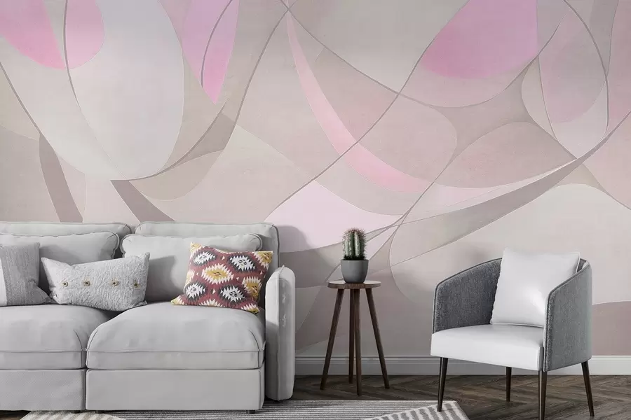 wall murals Geometric abstraction, muted pink and beige colors w03878v1
