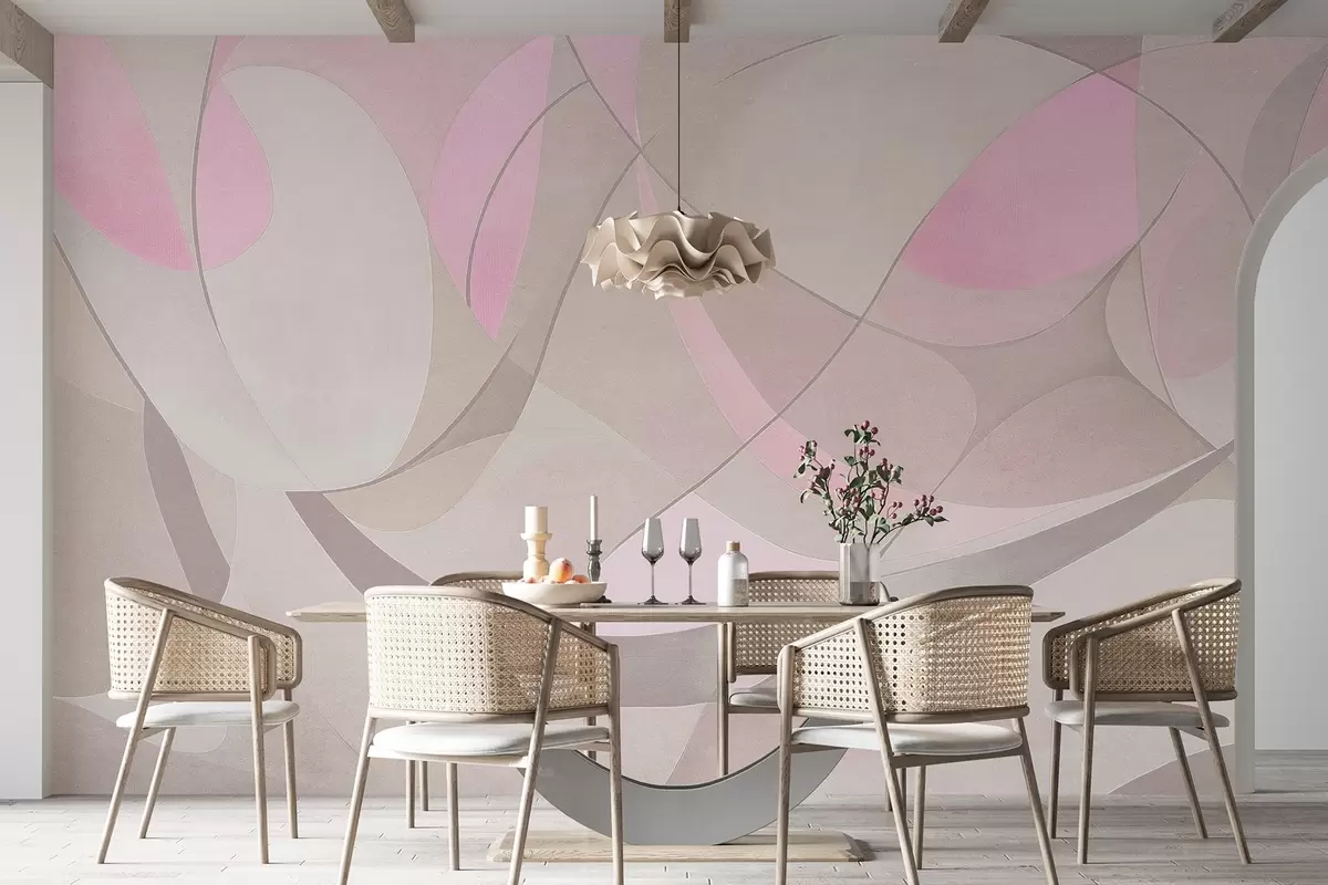 wall murals Geometric abstraction, muted pink and beige colors w03878v1
