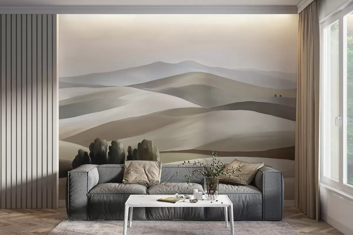 wall murals Landscapes with trees, Tuscany, beige and grey colors, oil style w03880v1