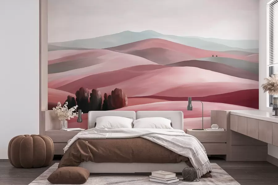 wall murals Landscapes with trees, Tuscany, pink colors, oil style w03880v2