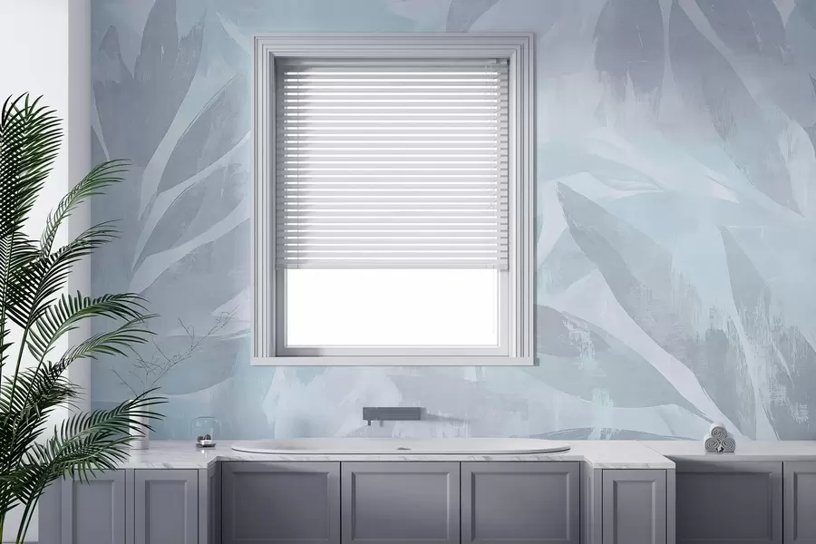 wall murals Tropical leaves, floral, palm trees, pastel style, blue colors w03881v2