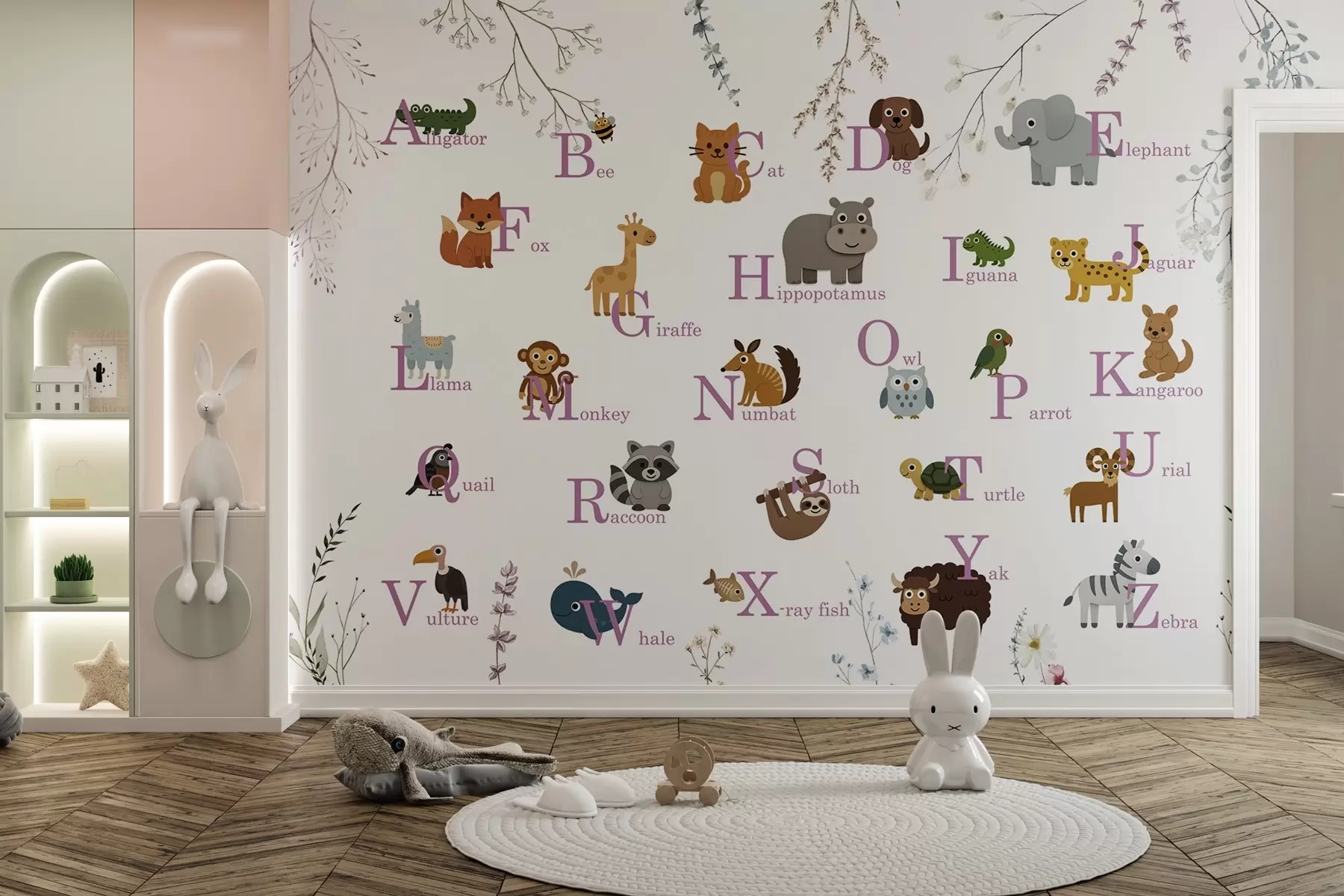 wall murals Minimalist alphabet with pink letters w03808v1