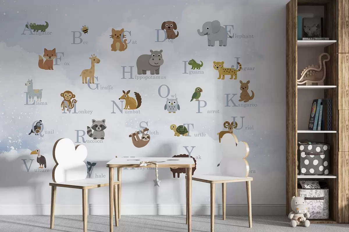 wall murals Alphabet with blue letters on the sky background w03810v1