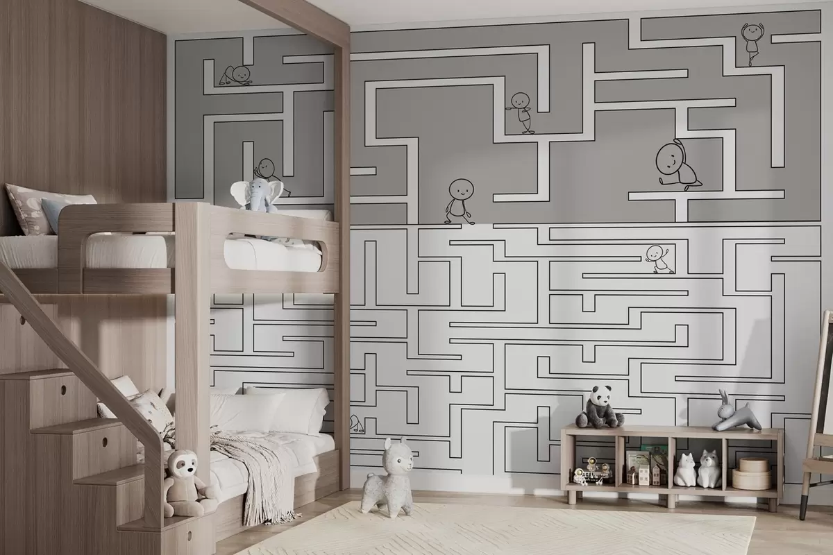 wall murals Labyrinth in grey and white w03873v1