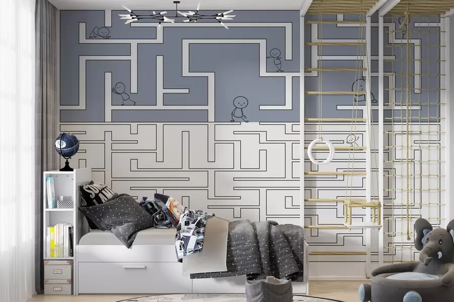 wall murals Labyrinth in blue and white w03873v2