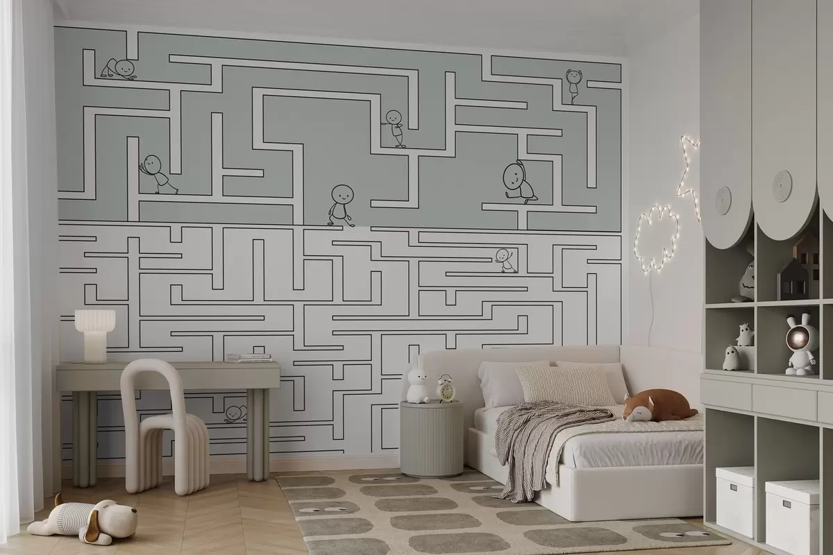 wall murals Labyrinth in light green and white w03873v4