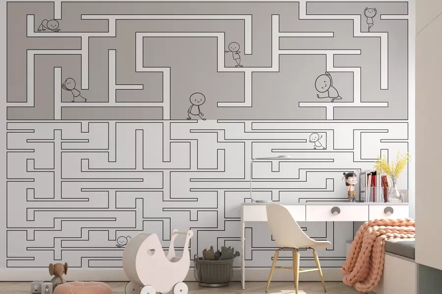 wall murals Labyrinth in light grey and white w03873v5