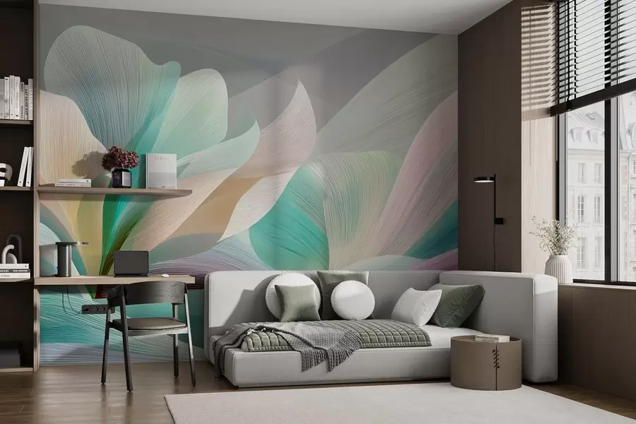 wall murals Elegant abstraction with smooth curves resembling a flower and waves w09075