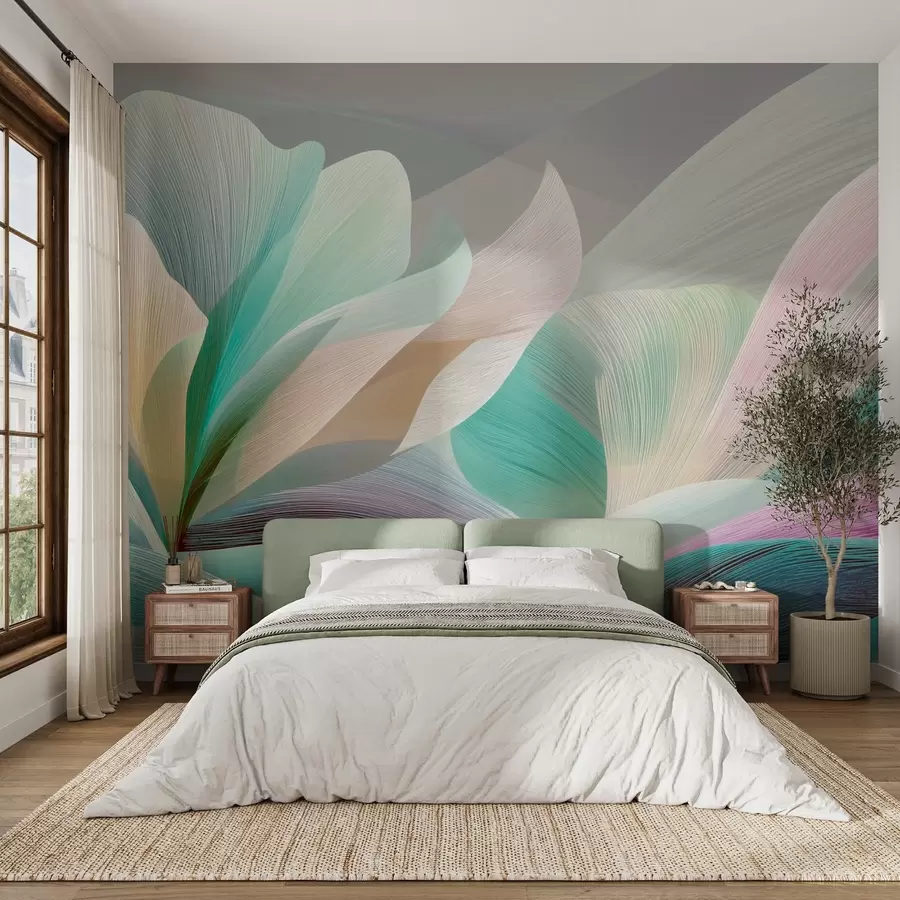 wall murals Elegant abstraction with smooth curves resembling a flower and waves w09075