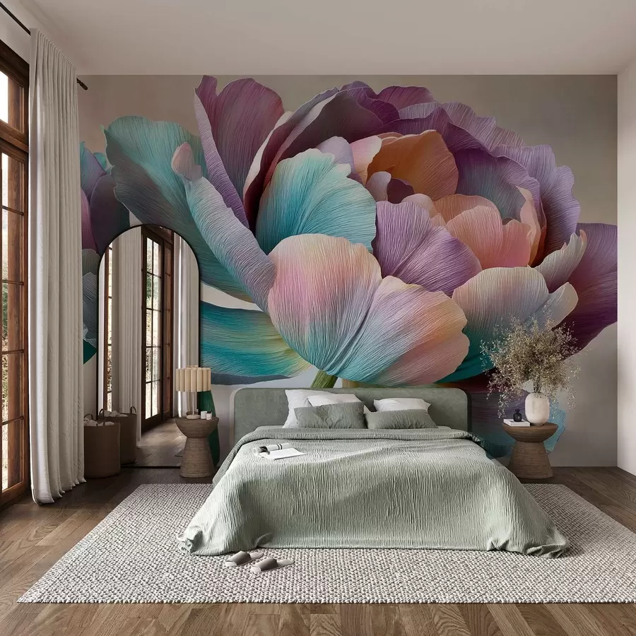 wall murals Colorful flower in the style of crepe paper w09076