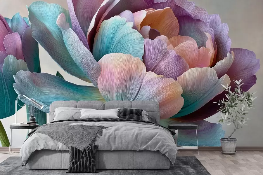wall murals Colorful flower in the style of crepe paper w09076