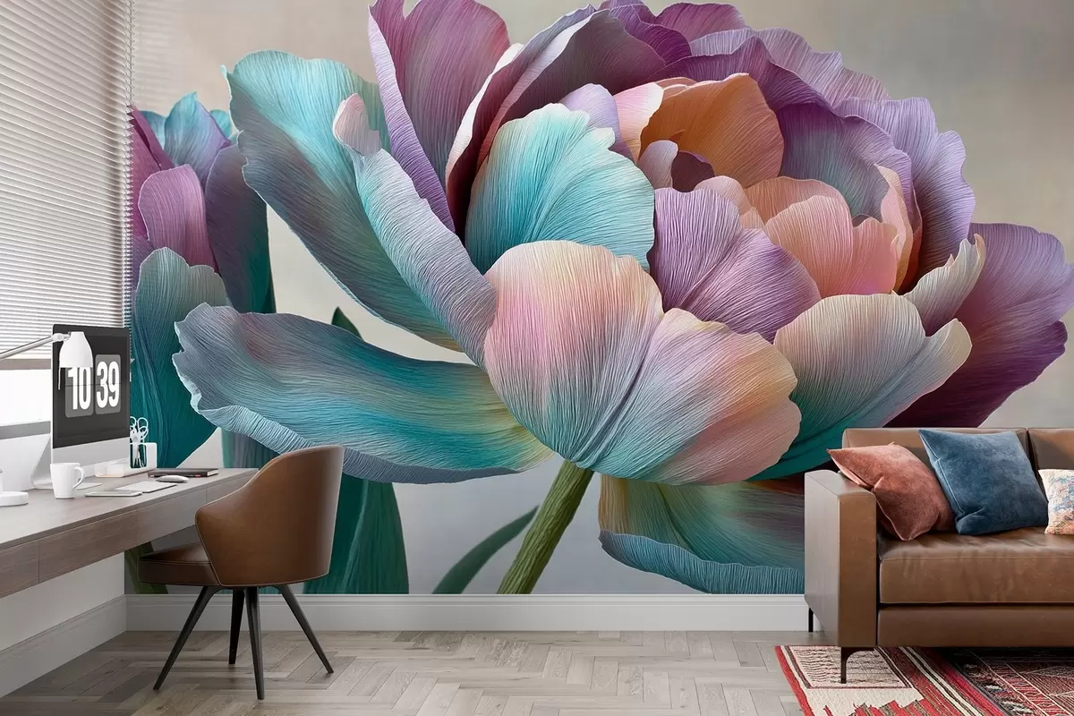 wall murals Colorful flower in the style of crepe paper w09076