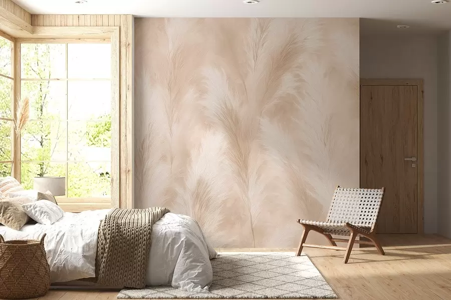 wall murals Pampas grass in beige and pink tones w09077