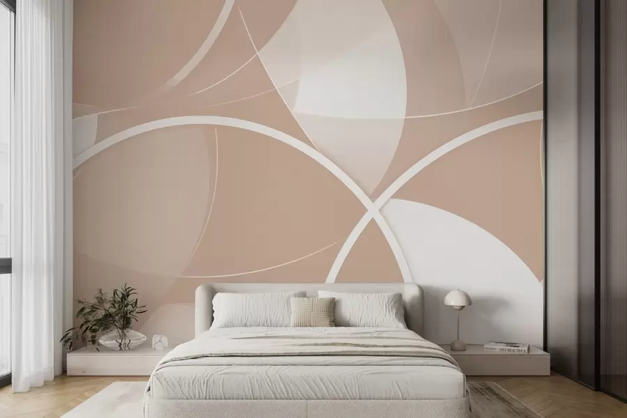 wall murals Geometric abstraction in beige and pink tones with circles and semicircles w09085