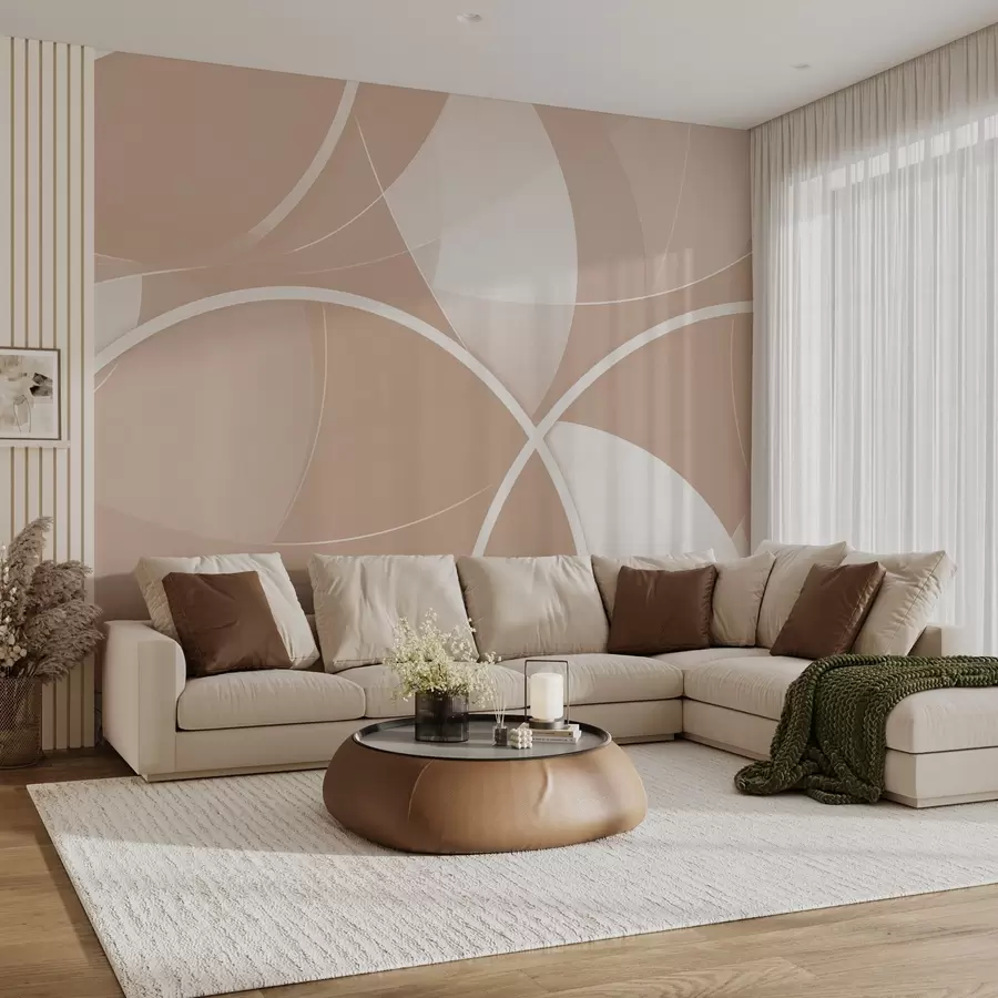 wall murals Geometric abstraction in beige and pink tones with circles and semicircles w09085