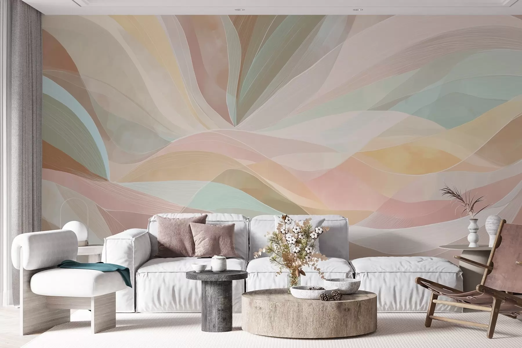 wall murals Abstraction, waves in the form of hills and mountains w09086