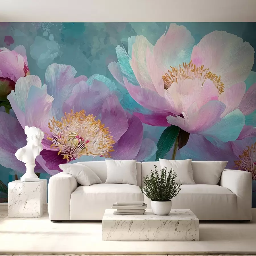 wall murals Colorful peonies in blue and purple shades w09087