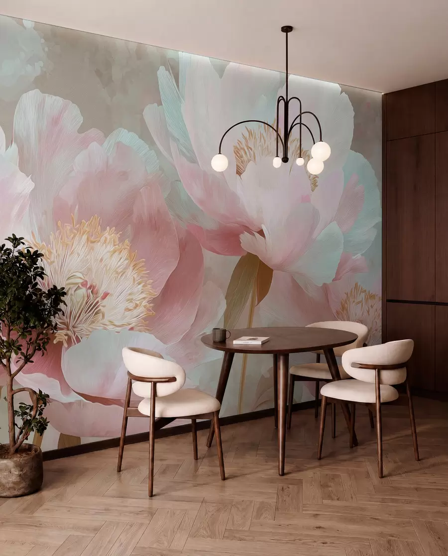 wall murals Delicate peonies in pink and beige tones w09087v1