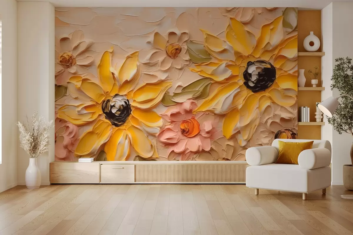 wall murals Bright flowers imitation of brush strokes w03898
