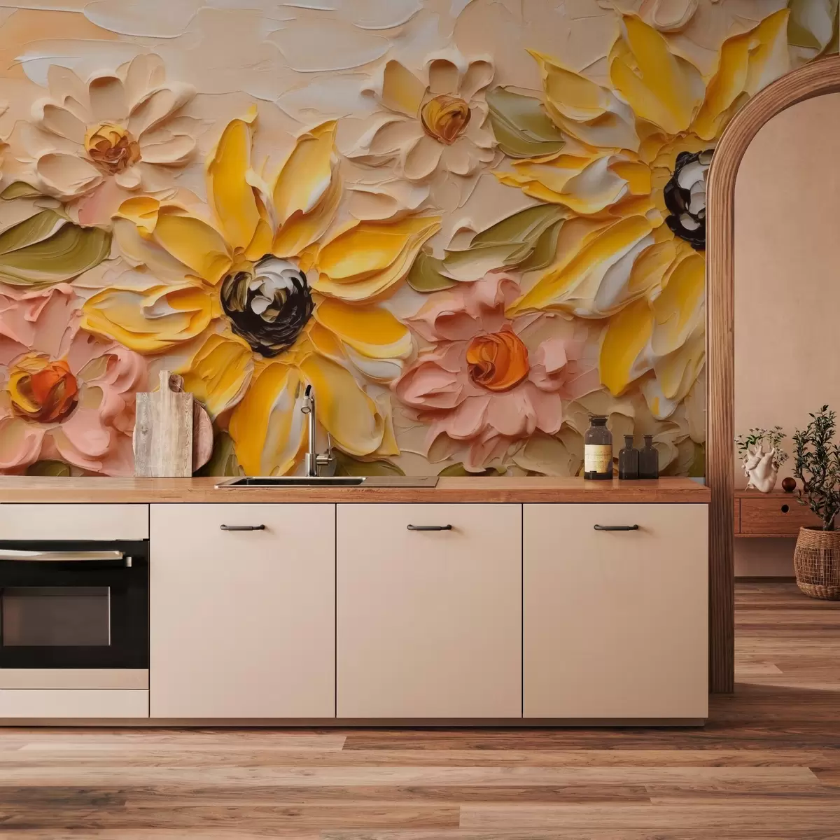 wall murals Bright flowers imitation of brush strokes w03898