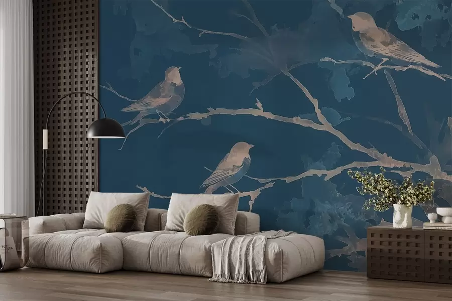wall murals Birds on tree branches in watercolor style w09064v1