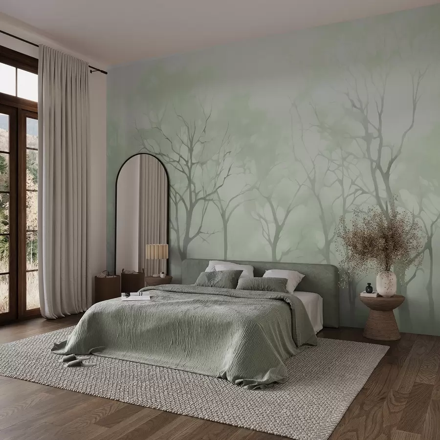wall murals Monochrome vintage trees in fog w09065v1