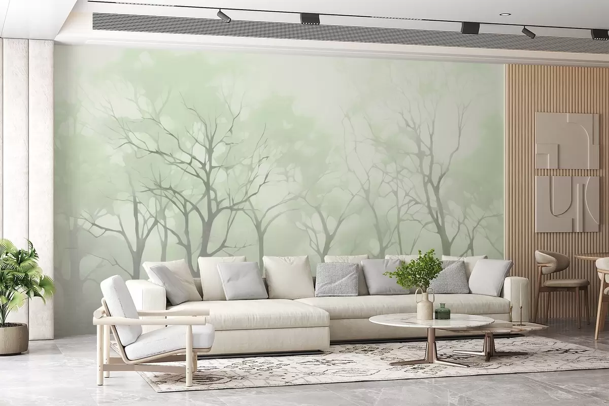 wall murals Monochrome vintage trees in fog w09065v1