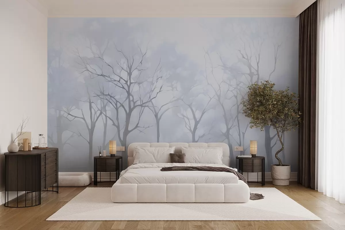 wall murals Monochrome vintage trees in fog w09065v2