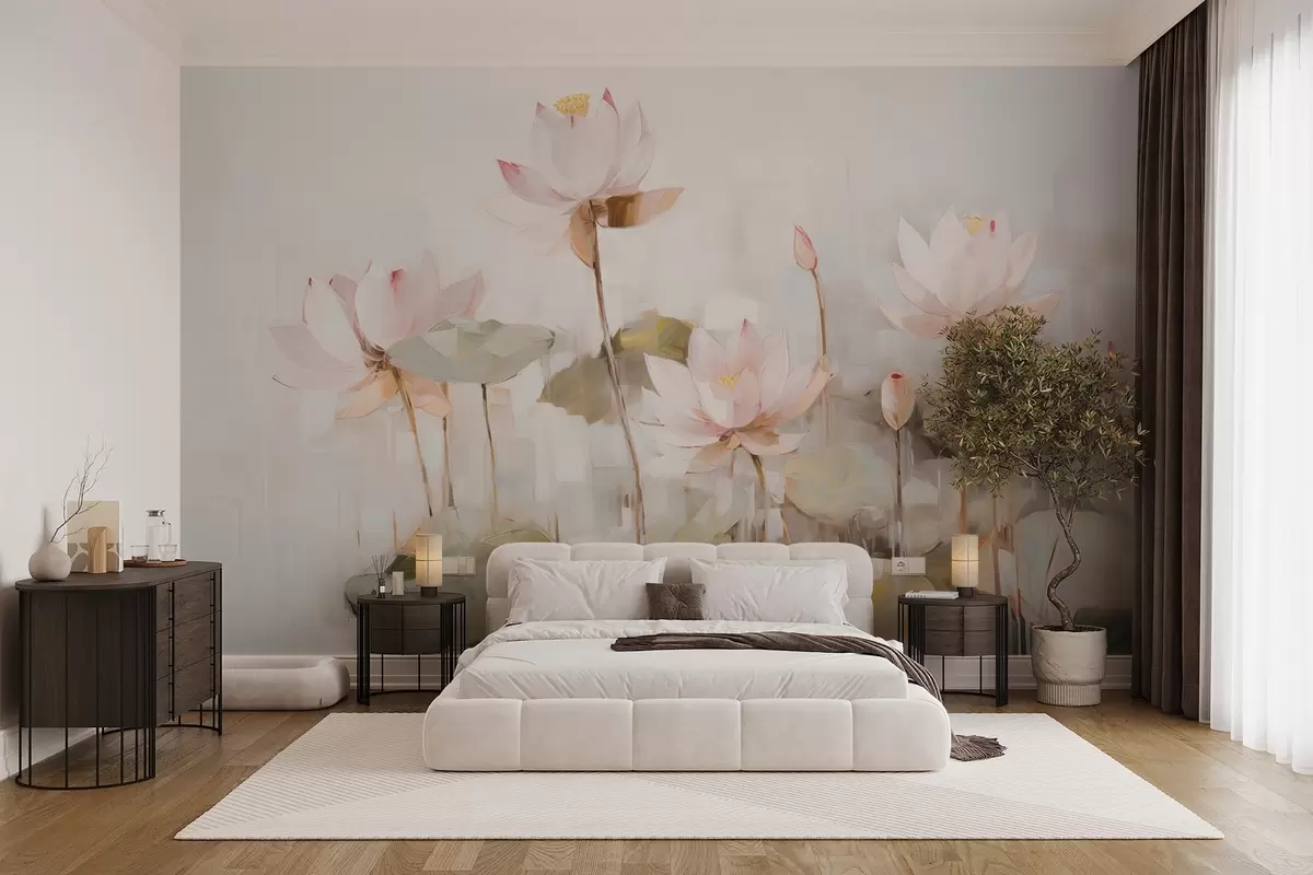 wall murals Delicate lotus flowers painted with acrylic w09067