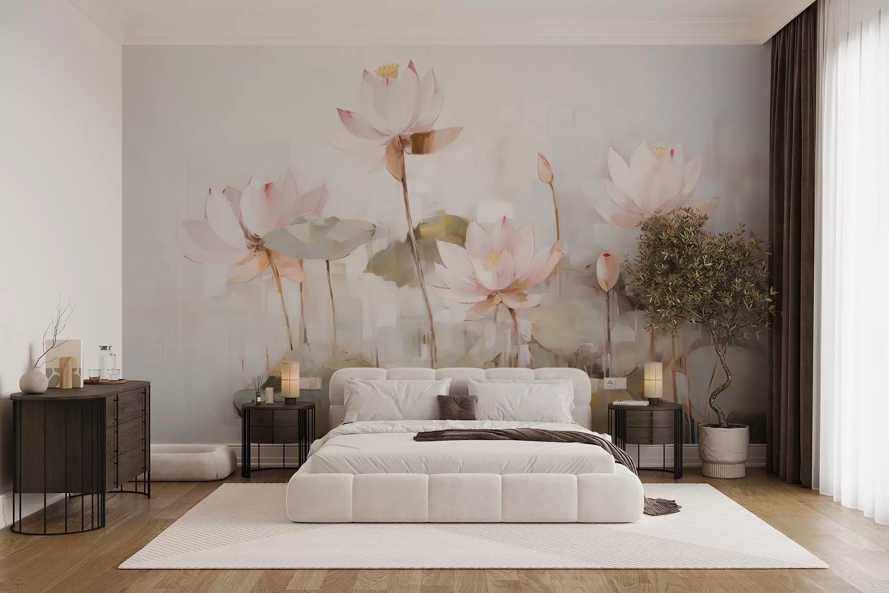 wall murals Delicate lotus flowers painted with acrylic w09067