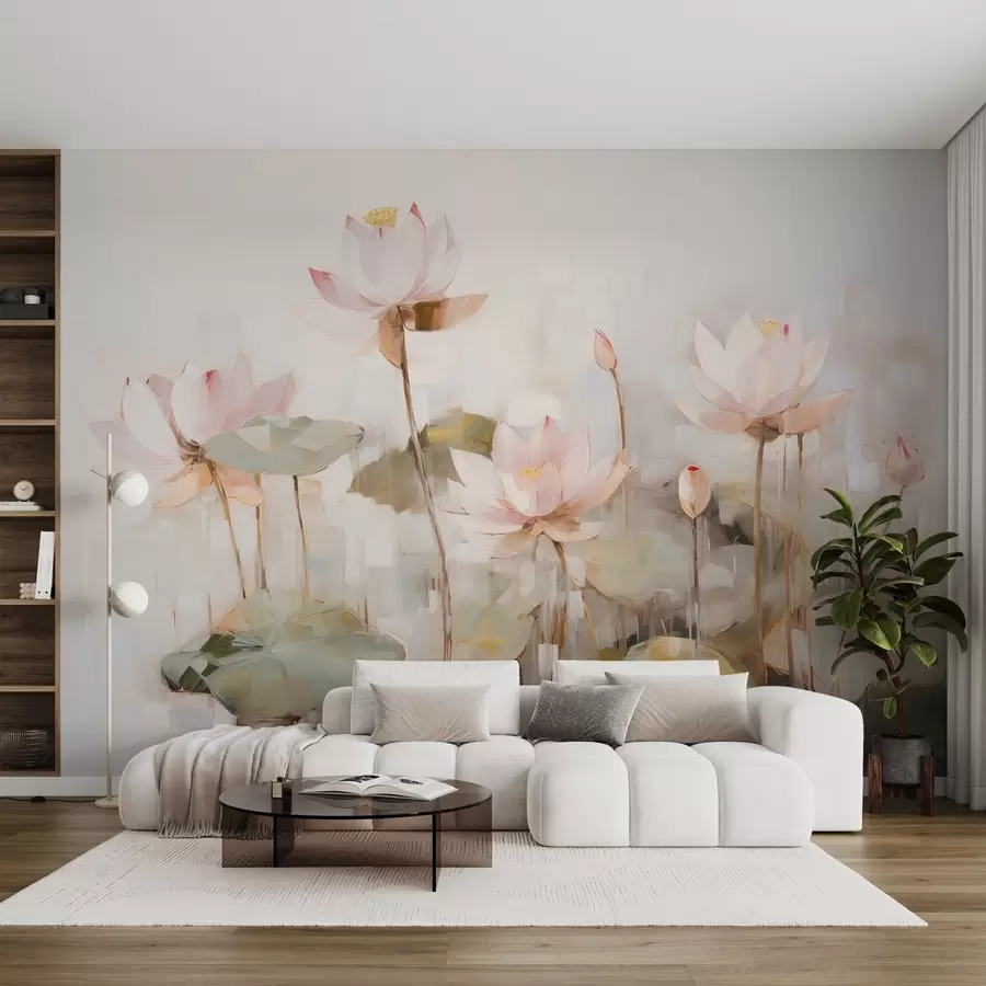 wall murals Delicate lotus flowers painted with acrylic w09067
