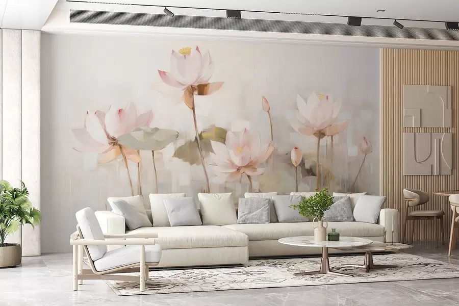 wall murals Delicate lotus flowers painted with acrylic w09067